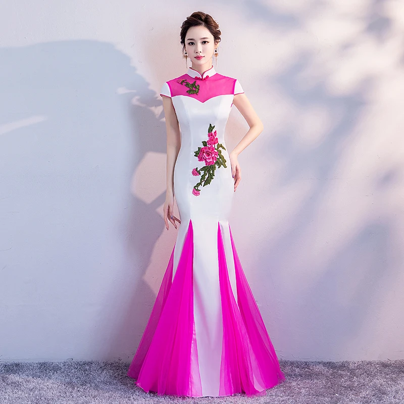 Женское платье Ципао длиной до пола для свадебной вечеринки Элегантное Длинное