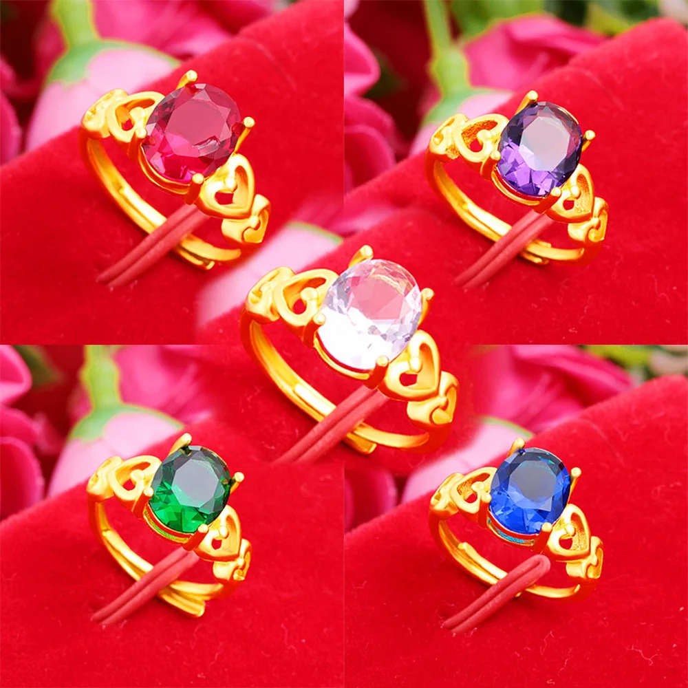 

VAMOOSY Vintage Micro Pave 24K Gold Rings for Women Wedding Bridal Party Cubic Zirconia Colorful Rhinestone Finger Rings Jewelry