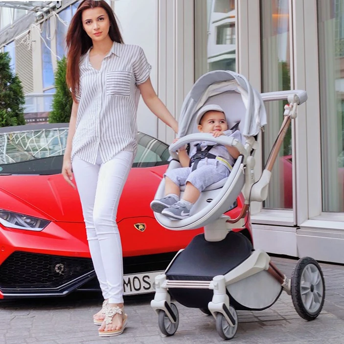 

4 in 1 Luxury Baby Stroller High Landscape Aluminum alloy frame leather Bebe Pram CE standard For Newborn EU No Tax