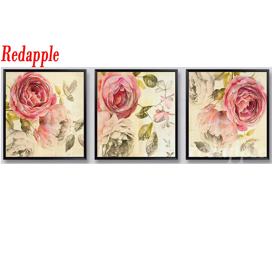 

Triptych Full 5D Diy Daimond Painting Cross-stitch Flowers Peony 3D Diamond mosaic kit Full Rhinestone love picture Embroidery