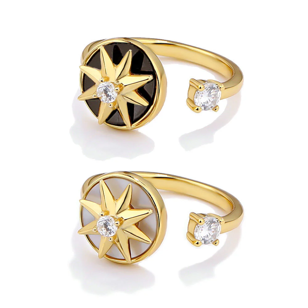 

Sterling Silver 925 Whirling Ring Octagonal Star Designer Gift For Women Accessories Aesthetic Love Punk Wedding Jewellery