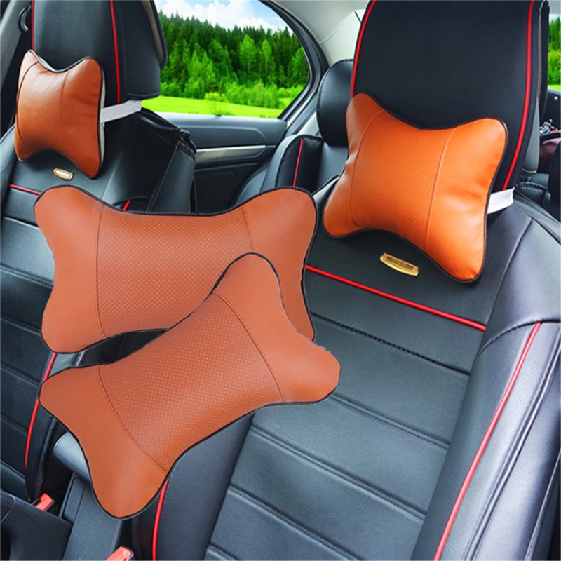 

High Quality Soft 1pcs Car Neck Pillow Perforating Design PU Leather Hole-digging Car Headrest pillow Auto Safety Accessories