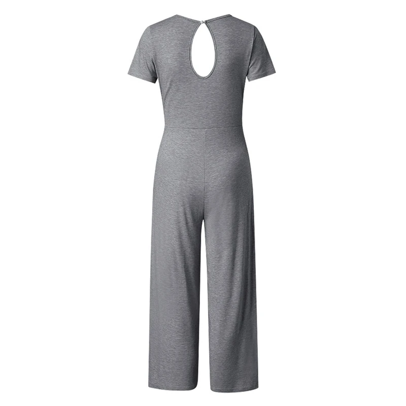 

New Woman Jumpsuit Short Sleeve Belt Trousers Rompers Casual Home Clothing