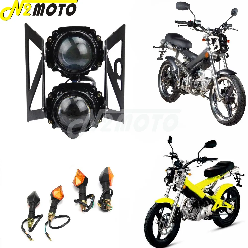 Motorcycle Emark H3 55W Headlight Twin Projector Light 4x Turn Signal Light Headlamp For Dirt Bike Dual Sport Scooter Streetbike