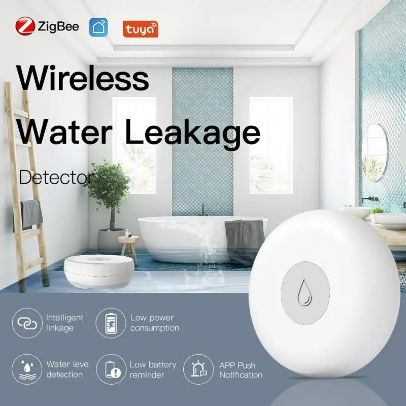 

ZigBee Smart Flood Sensor Water Leakage Detector Flood Overflow Alert Security Alarm System Tuya/Smart Life App Remote Control