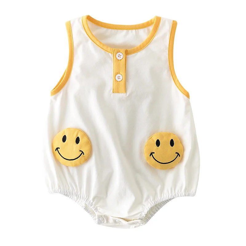 

2021 SUMMER NEW NEWBORN BOY AND GIRL BABY CARTOON THREE DIMENSIONAL SMILING FACE NO SLEEVES