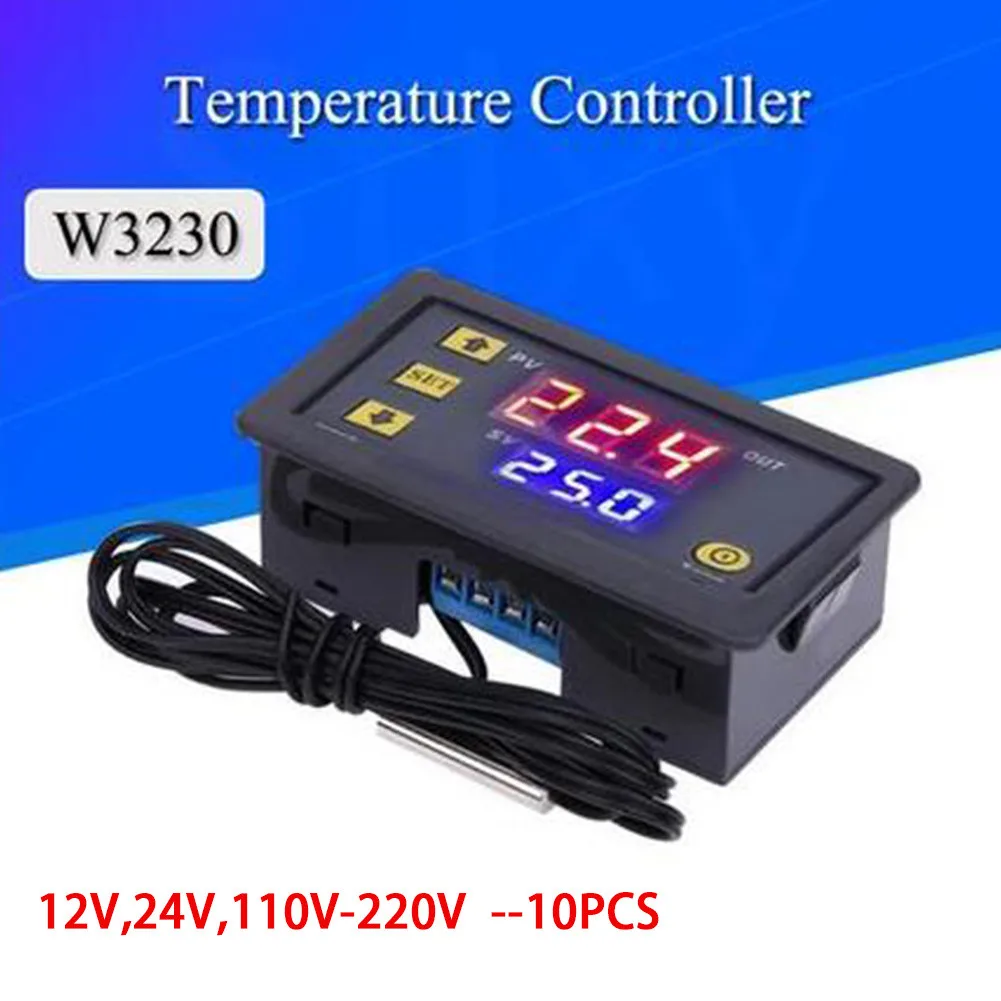 

10Pcs W3230 Digital Temperature Controller Switch 12V/24V/110V-220V LED Temperature Regulator Heat Cool Control Instruments