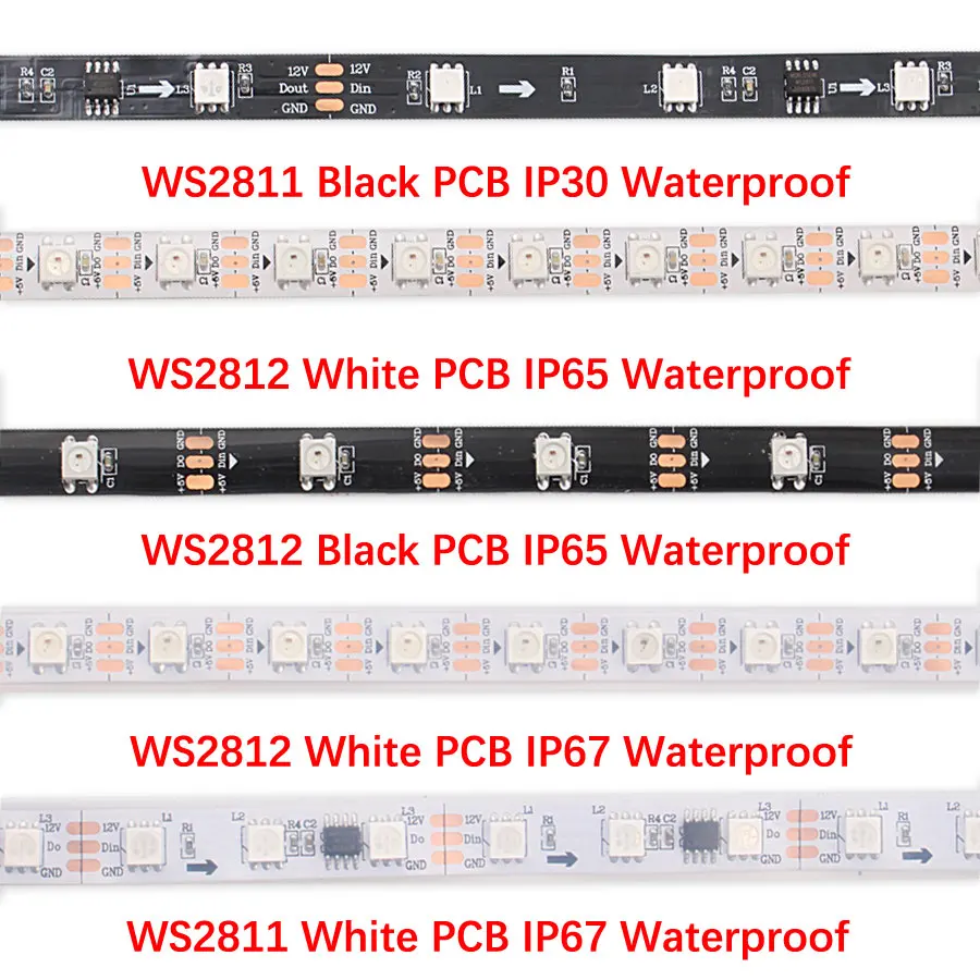 WS2812 Светодиодная лента 5 в WS2812B Водонепроницаемая ПК RGB м неоновая вольт Диодная