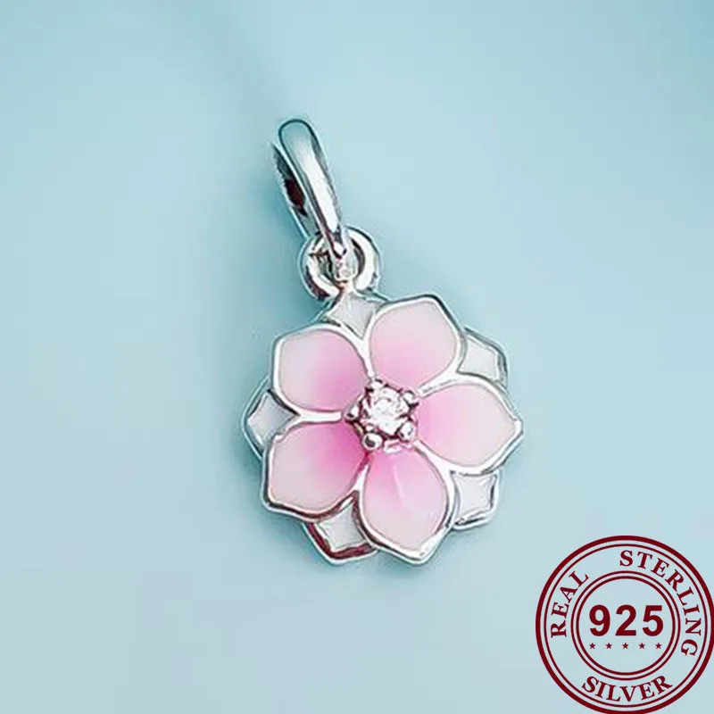 

100% 925 Sterling Silver Charm Ten Mile Peach Blossom Pendant Fit Pandora Women Bracelet & Necklace Diy Jewelry