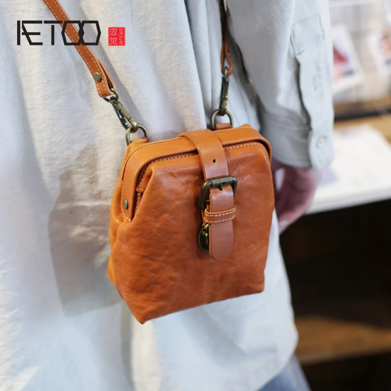 

Сумка-мешок AETOO для подростков, модная сумочка-мешок ручной работы, маленький кожаный саквояж на плечо с косым носком в стиле ретро
