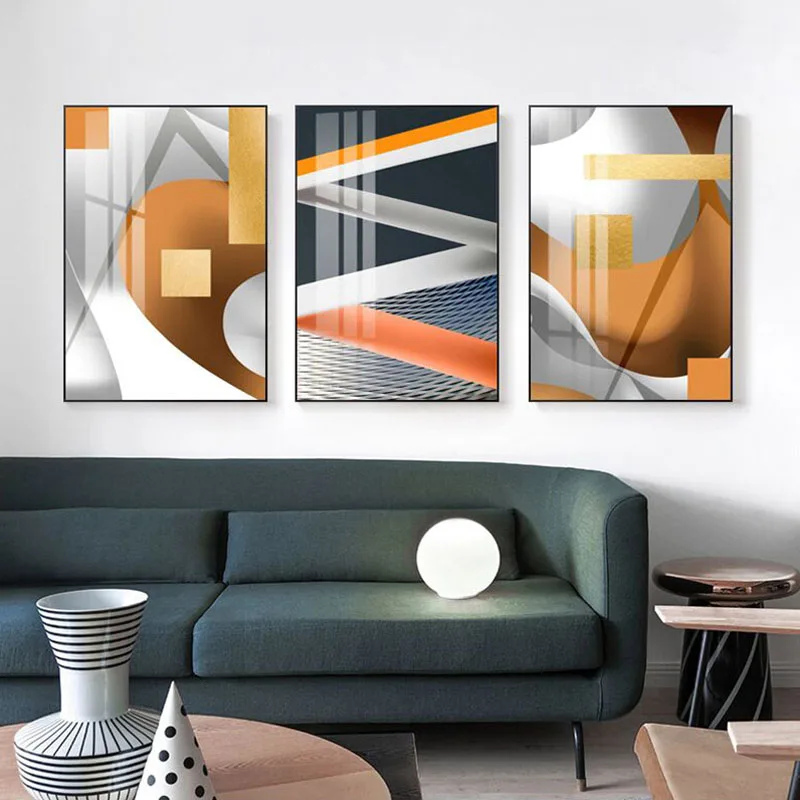 

Modern Abstract Poster With Printed Geometric Figures In Orange Picture For Livingroom Bedroom Art Wall Home Decor Unframe