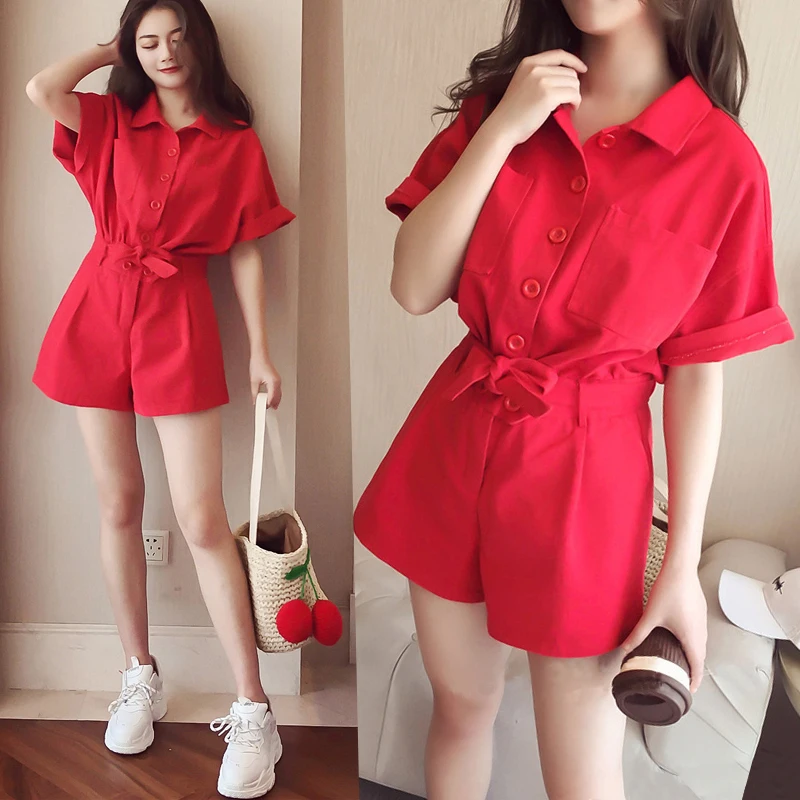 

Women White Red Denim Overalls Jumpsuits For Women Rompers Womens Jumpsuit Shorts Jeans Playsuit New Summer 2020