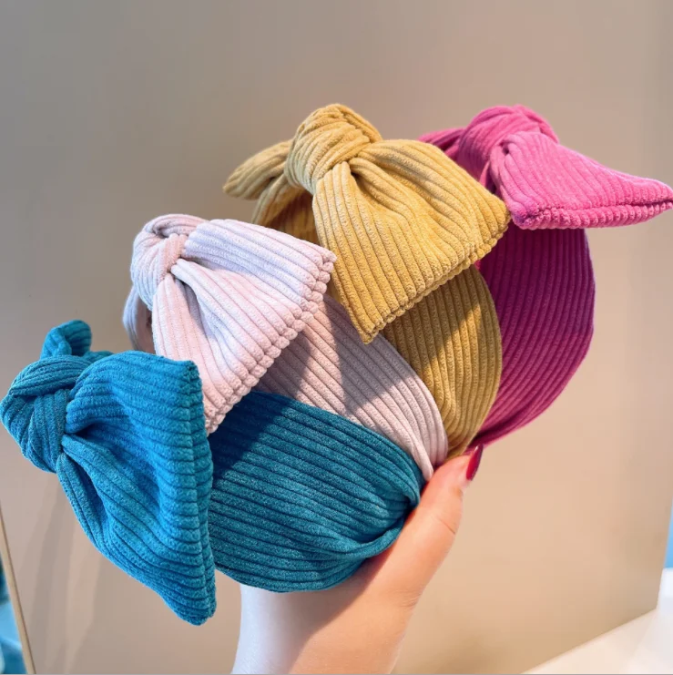 

Early autumn ins retro girl macaron corduroy bow headbands women hairbands