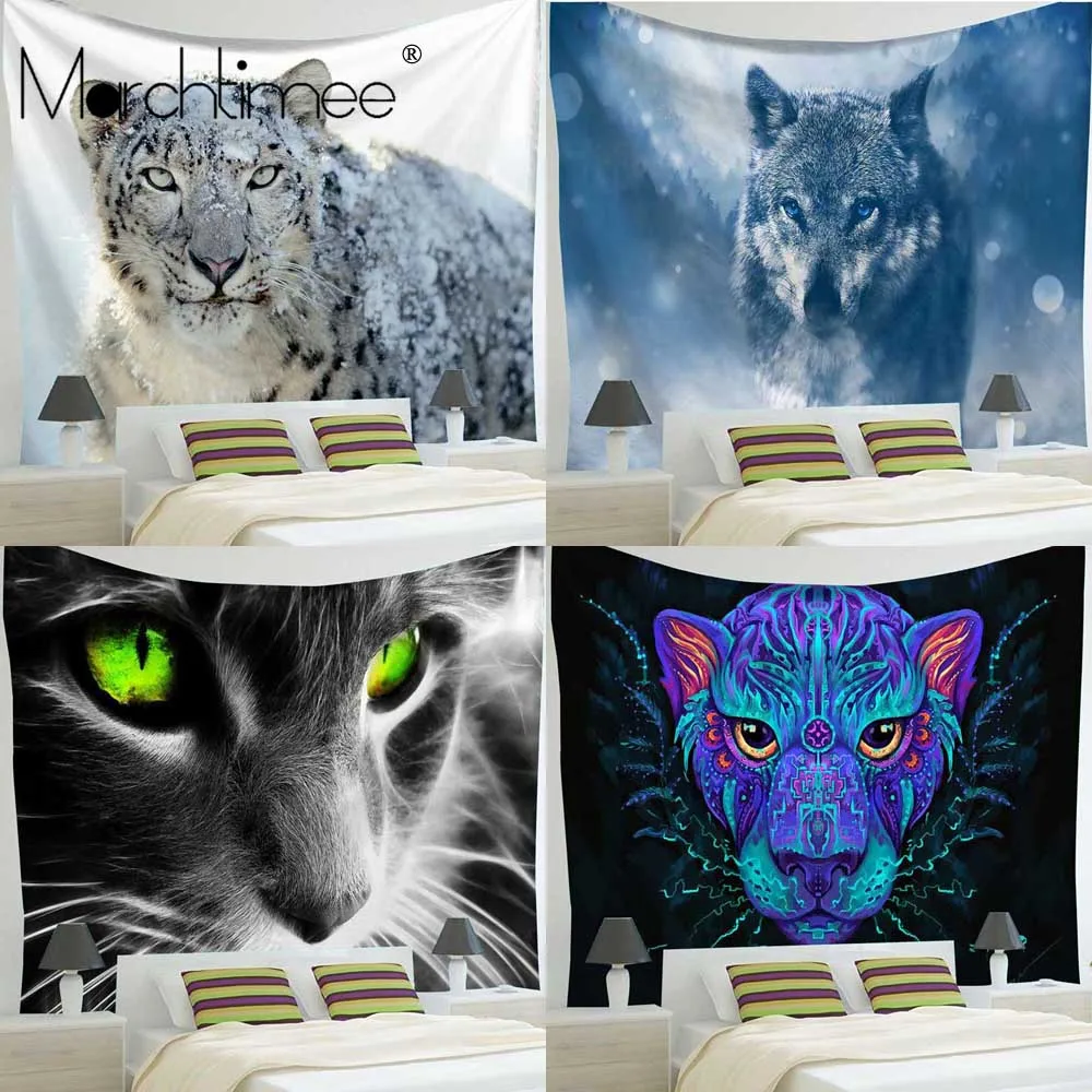 Настенное одеяло с рисунком волка совы кота собаки|Гобелен| |