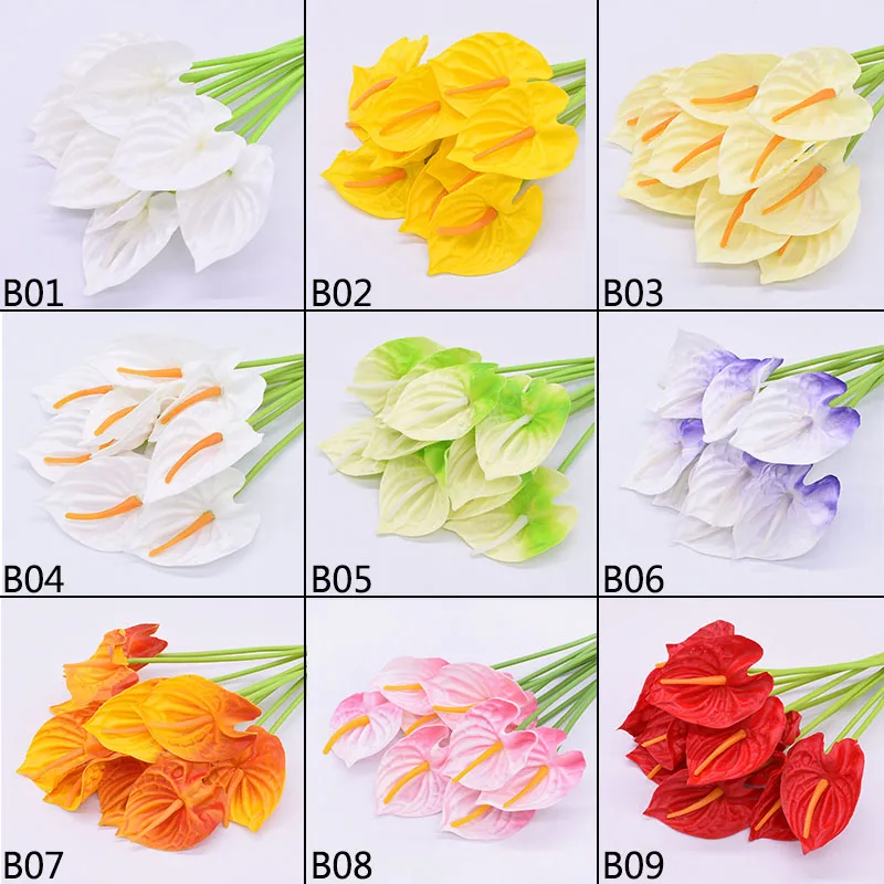 5 шт./лот редкие Искусственные цветы антуриума 32 см цветок красного лотоса букет