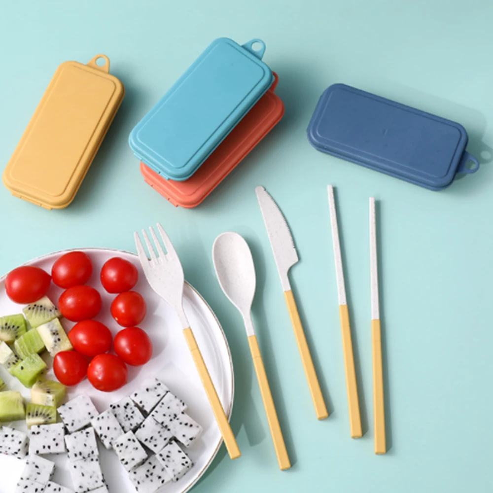 

4pcs/set Travel Cutlery Portable Cutlery Box Knife Fork Spoon Student Dinnerware Kitchen Flatware Dining Table Sets1