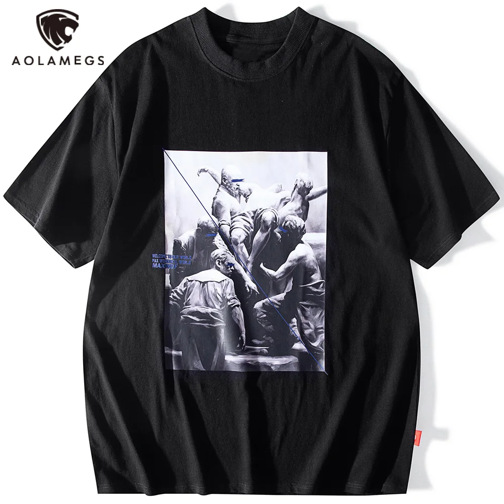 

Мужская хлопковая футболка Aolamegs, с винтажным принтом, Повседневная Уличная Одежда большого размера
