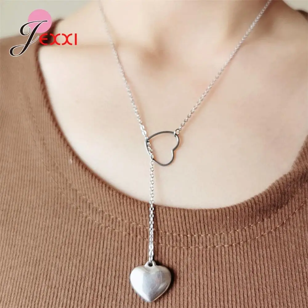 

Amazing Style 925 Sterling Silver Long Chain Sweet Heart Pendant Necklaces Good Quality Women Girls Fashion Jewelry