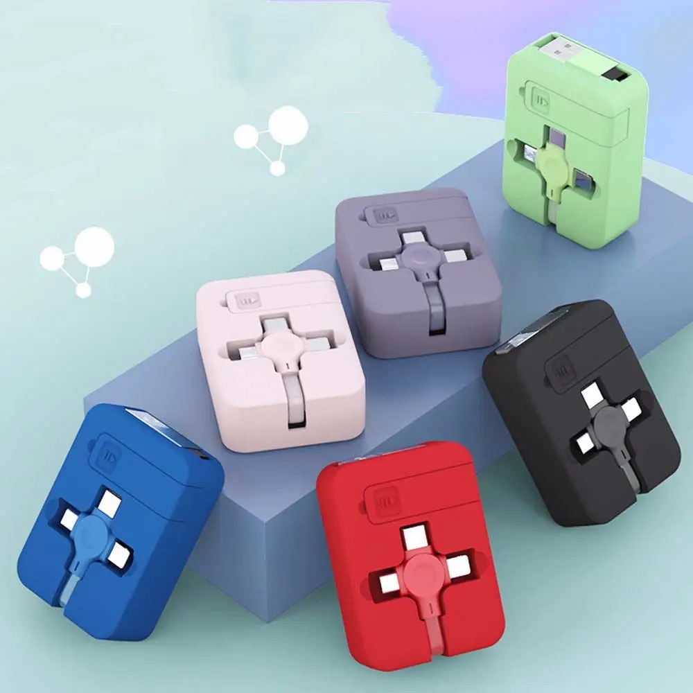 Внешний аккумулятор с выдвижным разъемом Micro USB Type-C 4 в 1 USB-кабель для зарядки и