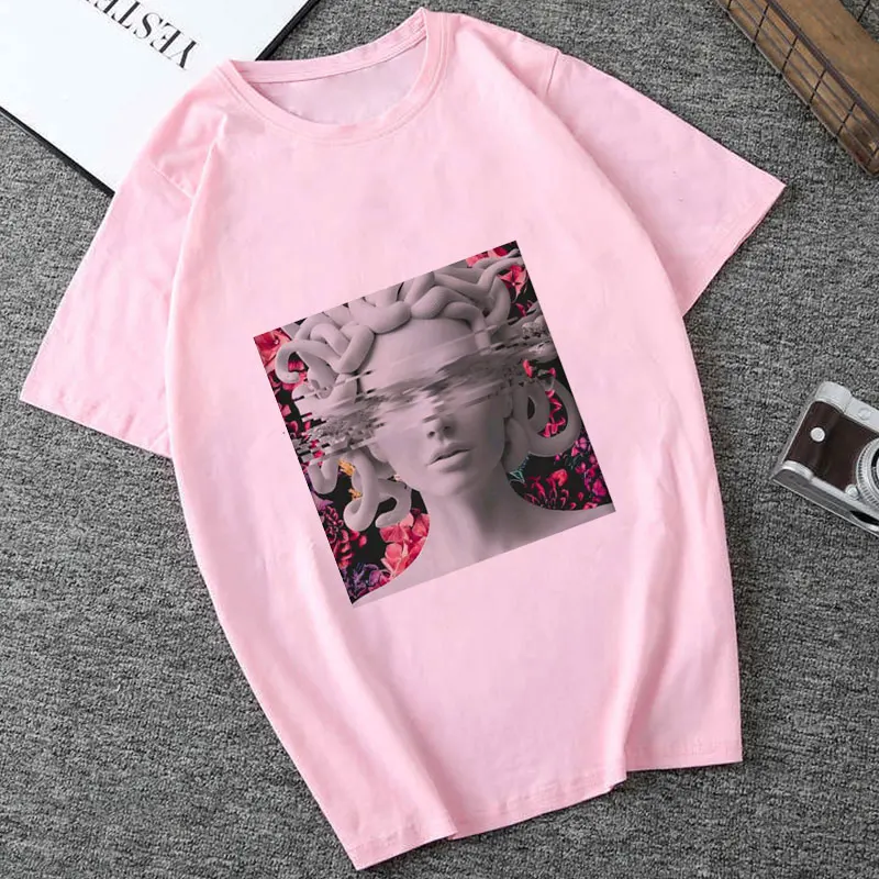 Повседневные розовые топы со змеиной головой монстра медузы смешная Женская