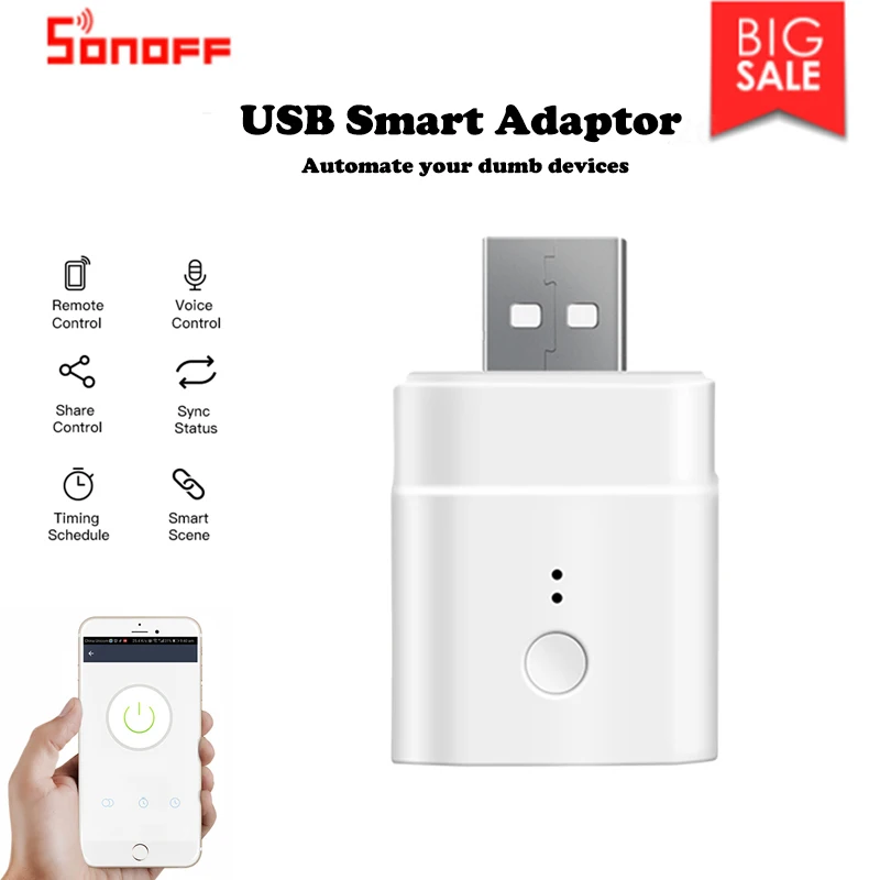 Беспроводной usb адаптер Sonoff Micro 5 В гибкий и портативный делает устройства умными