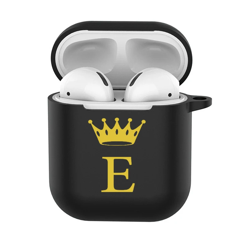 

Crown Gold Letter Custom Name Black Soft Silicone Phone Case Apple For Airpods Pro 1 2 3 Protective Bluetooth Wireless Earphone