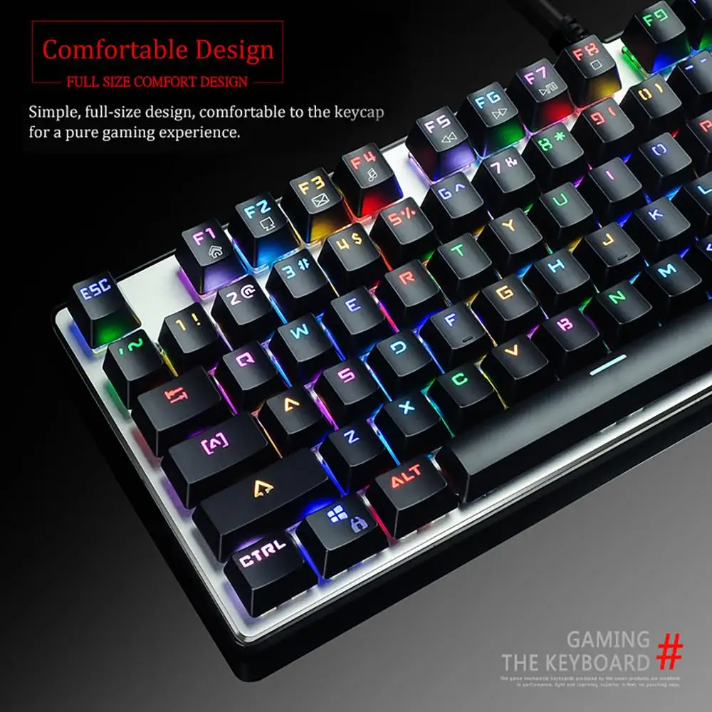 RGB Mechanical Keyboard Metal Wired Colorful Backlit Anti-ghosting 87 Keys Blue Switch Gaming Keyboards For Desktop Laptop | Компьютеры и