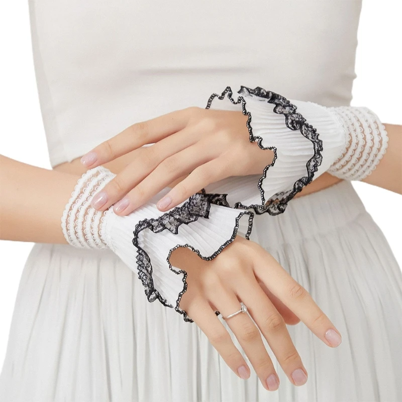 

Women Fake Flare Sleeves Layed Pleated Ruched False Cuffs Sweater Wrist Warmers DXAA
