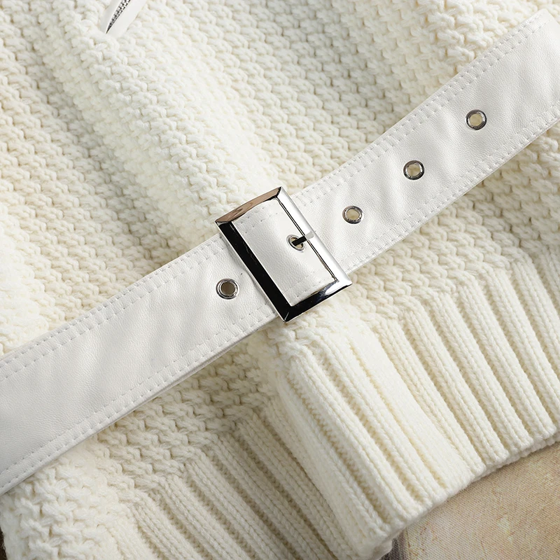 

TWOTWINSTYLE Korean Patchwork Zipper Sweater For Women Turtleneck Long Sleeve Casual Solid Knitted Pullovers Female Fashion New