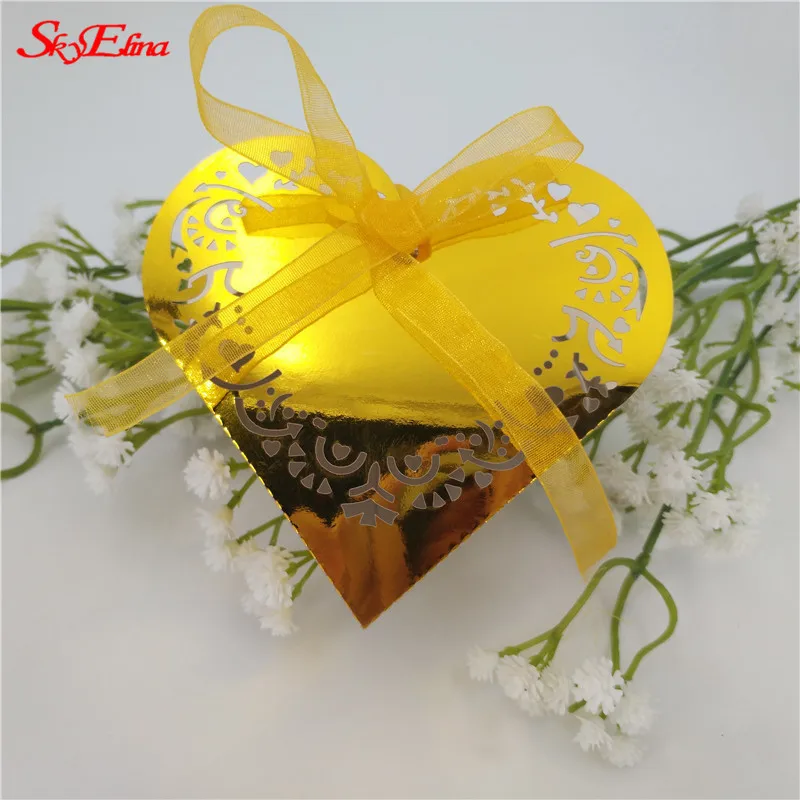 Bright Gold 50 шт. подарок в форме сердца коробки детский душ день рождения коробка конфет лазерная резка Подарочная сумка для детей партия коробка для свадебных сувениров 8Z - Цвет: Bright Gold