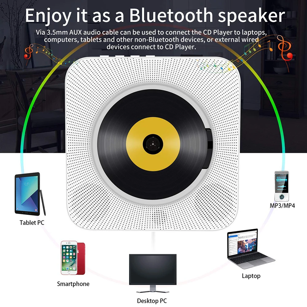 Портативный CD плеер с Bluetooth настенный музыкальный домашний аудио магнитофон