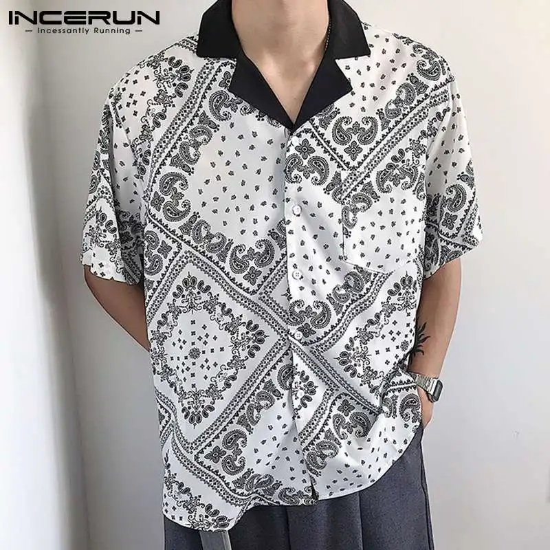 

INCERUN Summer Men Shirt Turn Down Collar Short Sleeve Printing Casual Men Clothing Streetwear Loose Button 2021 Camisas S-3XL