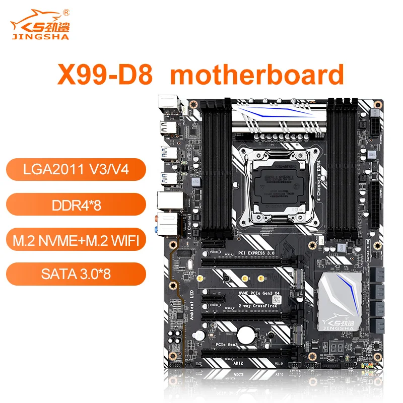 Игровая материнская плата Jingsha X99 D8 модель LGA2011-3 V3 V4 Intel RECC 128 ГБ M.2 NVME wifi поддержка