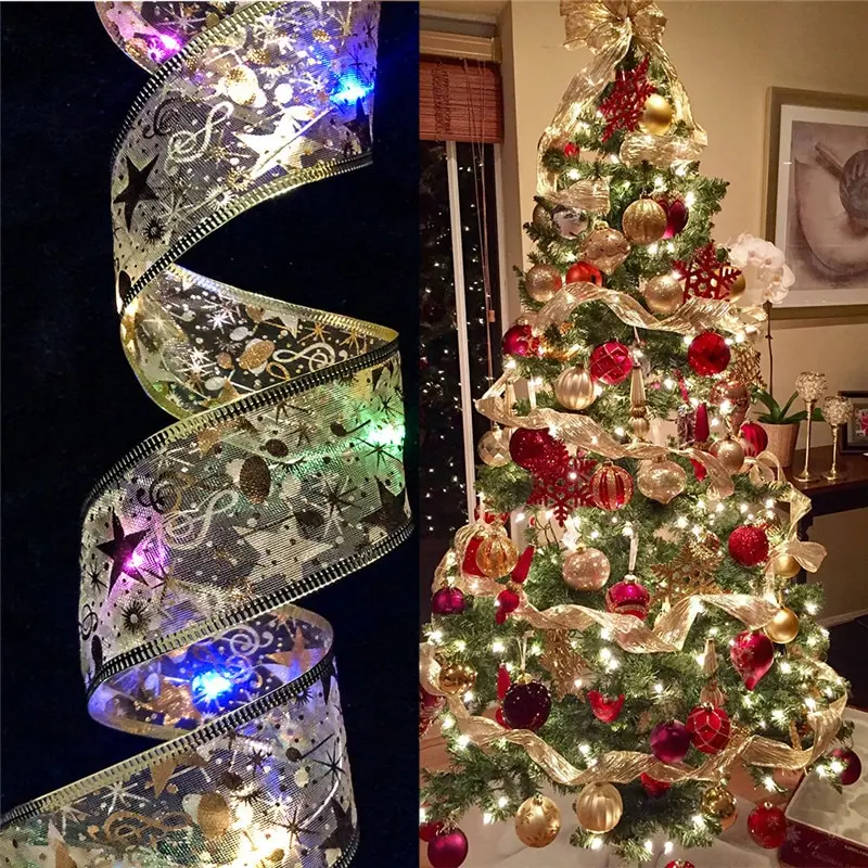 

5m Christmas Decoration LED Ribbon Lights Christmas Tree Ornaments DIY Lace Bows String Lights Xmas New Year 2022 Home Decor
