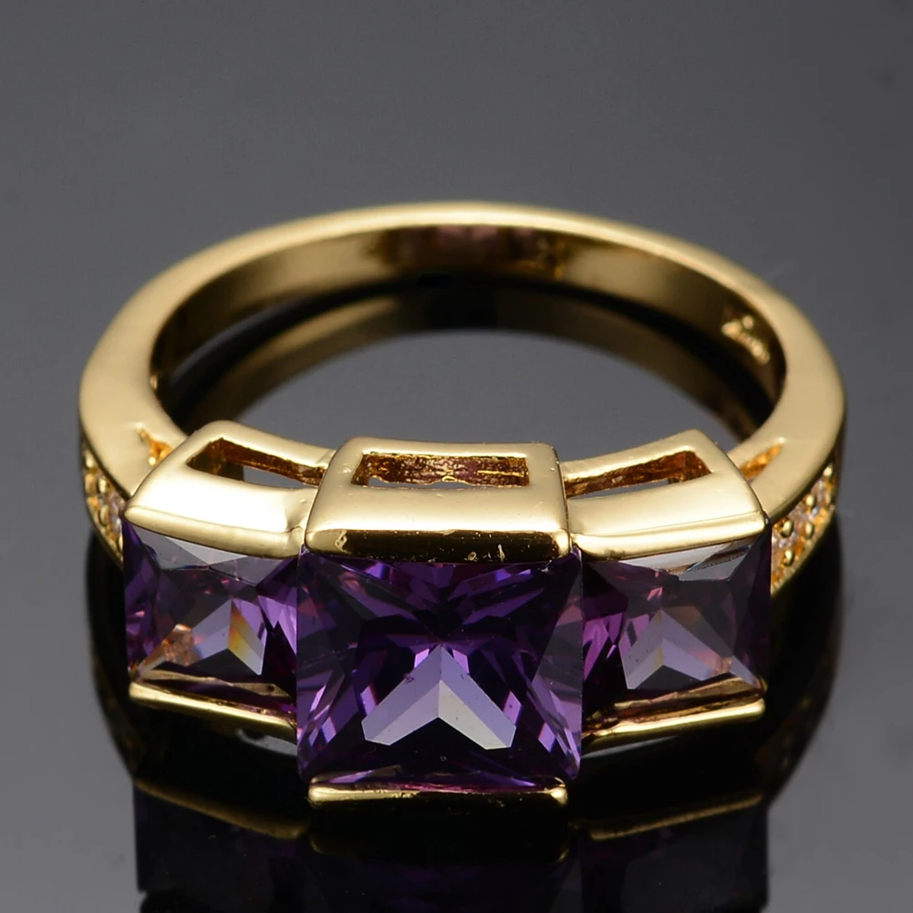 

Vintage Female Purple Crystal Stone Jewelry Charm Gold Color Thin Wedding Rings For Women Luxury Square Zircon Engagement Ring