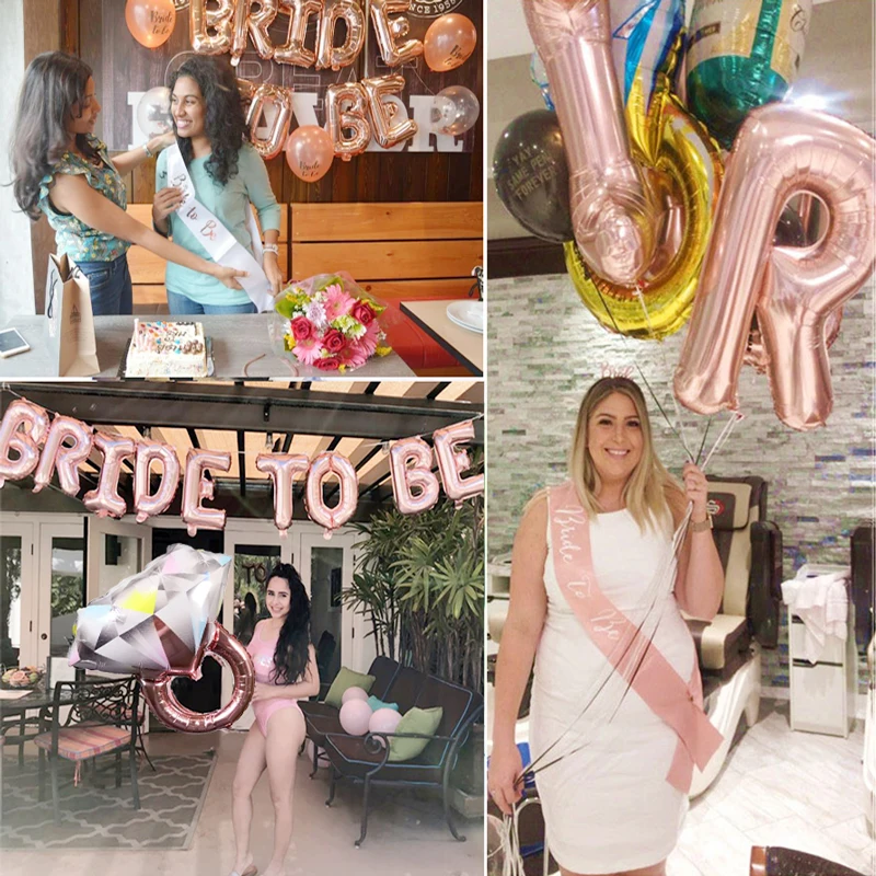 

Sash Headband Bridal Shower Bachelorette Party Supplies Wedding Decorations Rose Gold Bride To Be Letter Foil Ballon Bride Veil
