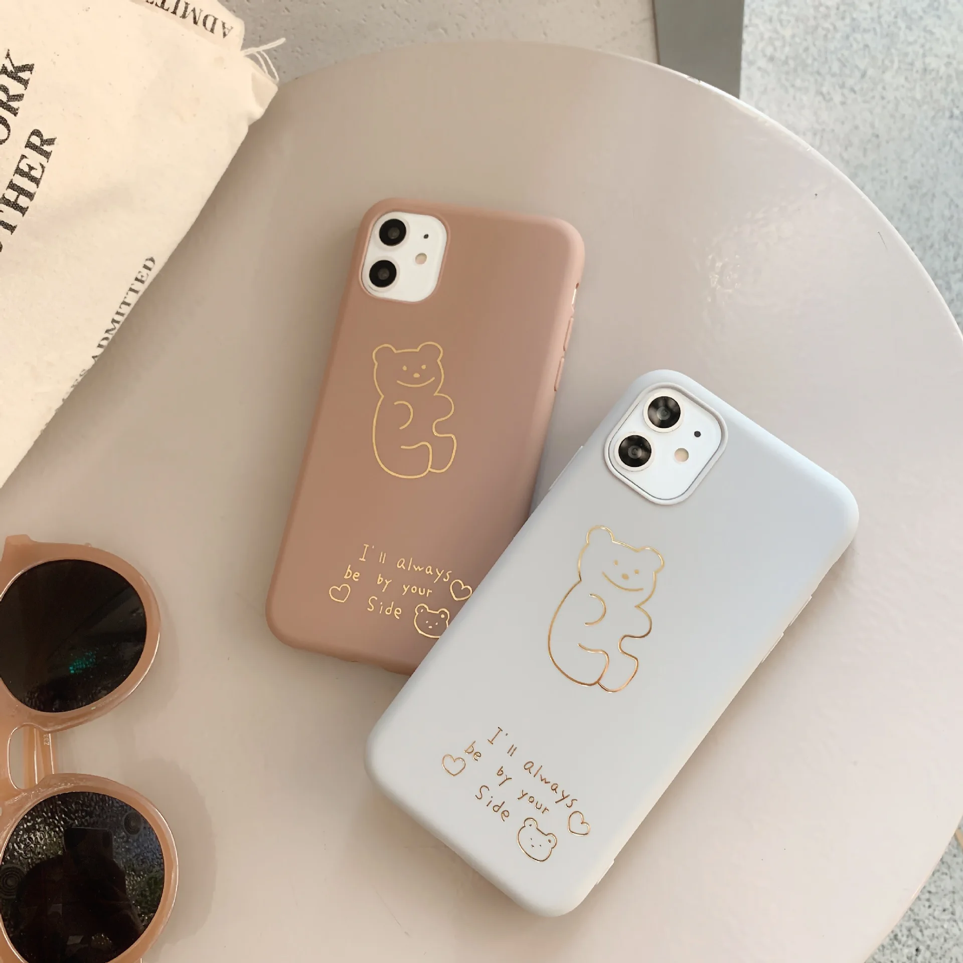 

Retro Golden abstract line art bear Couple Phone case For iPhone 12 11 Pro Max Xr Xs Max 7 8 Plus 12 mini 7Plus case Cute Cover