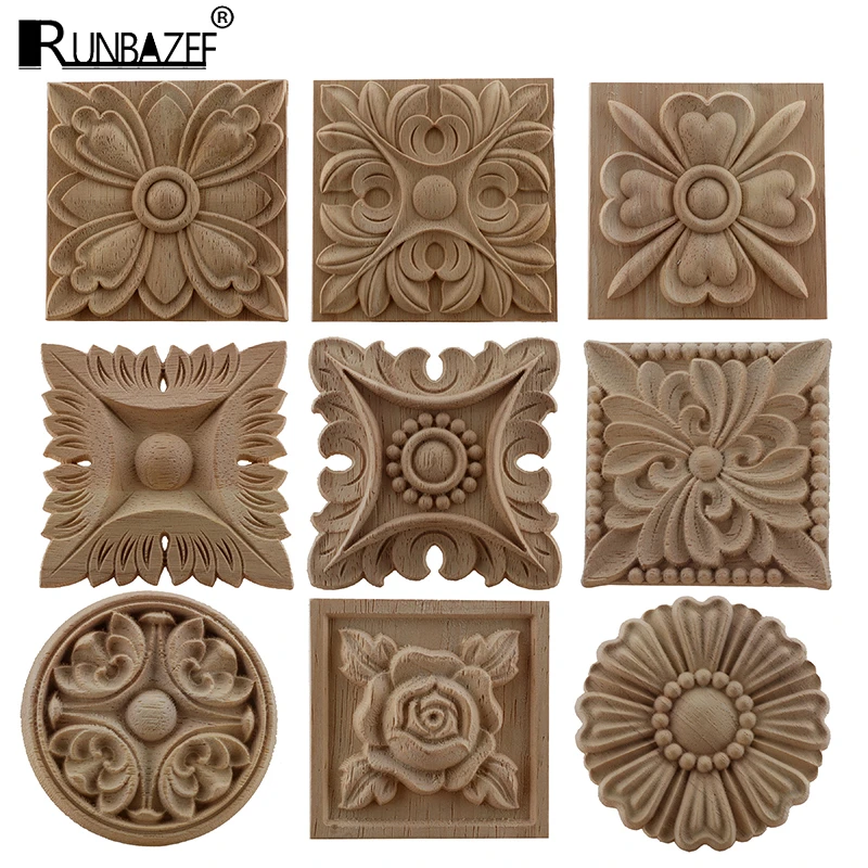 

RUNBAZEF European Carved Unpainted Retro Mouldings Wood Applique Wood Decal Long Oval Rubber Home Furniture Walls Hot Sale NEW