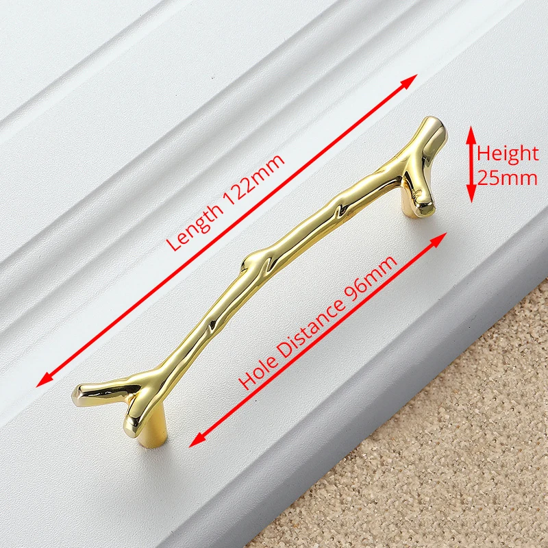Gold 96mm KAK 10 шт. ручка для мебели на ветке дерева 96 мм 128 мм черная Серебристая бронзовая ручка для кухонного шкафа ручки для выдвижных ящиков дверные ручки Фурнитура - Цвет: Gold 96mm