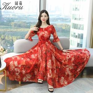 Size S-4XL Chiffon Summer Maxi Dress Blue Zomer 2021 Dames Casual Short Sleeve Floral Dresses For Women Party Vestidos Largos
