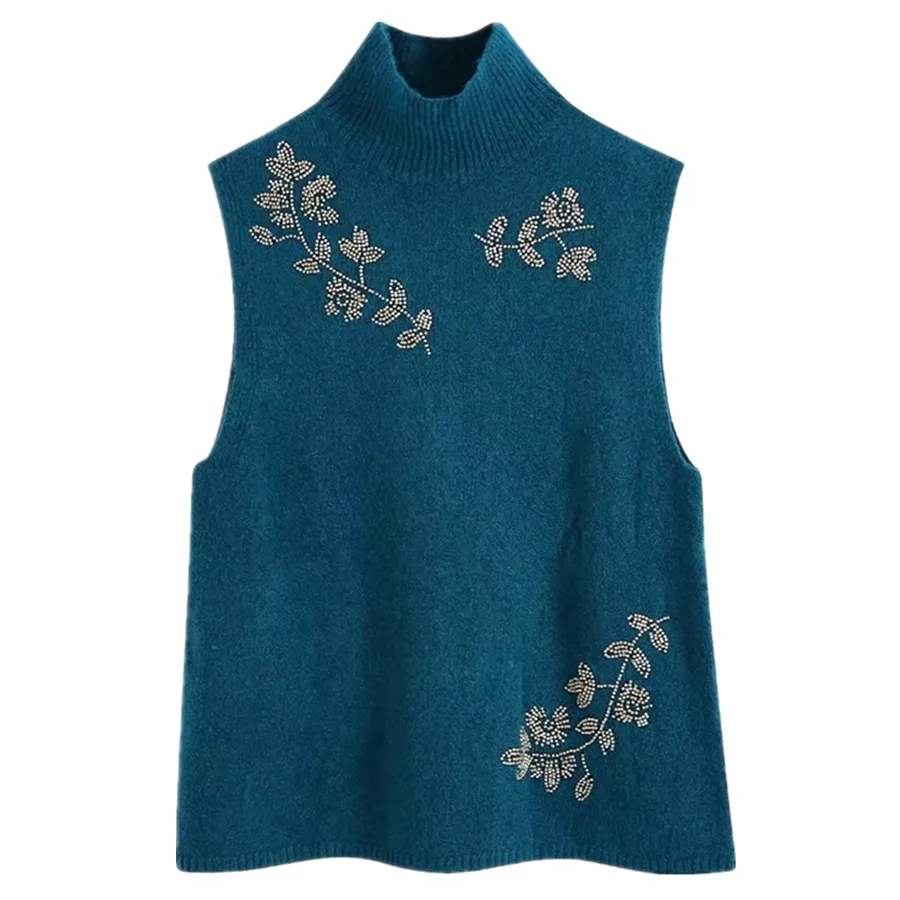 

Dave&Di England Style Vintage Floral Beading Fashion Pull Femme Sweaters Women Winter Sweaters Women Pullovers Knitt Tank Tops