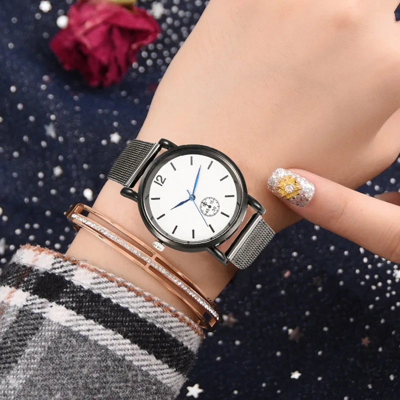 WJ 7777 Модные Простые кварцевые наручные часы для женщин классический черный