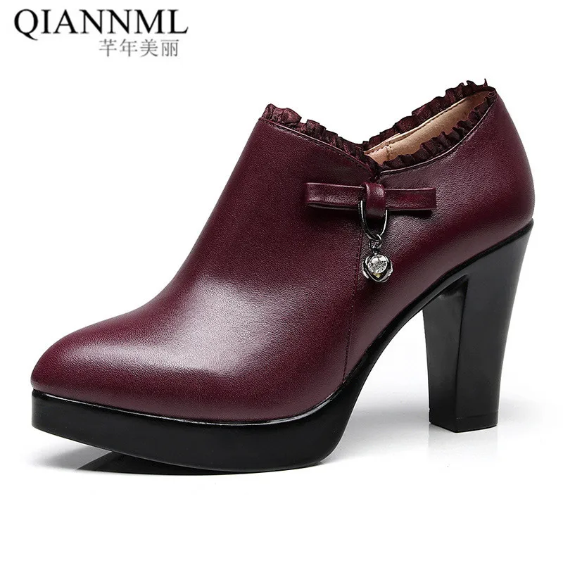 Qiannml плюс Size32 Большие размеры 33-43 женские с удлиненным носком обувь на каблуке 2021