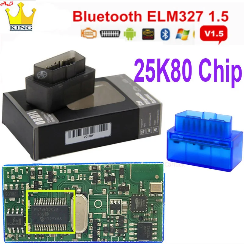Мини-сканер ELM327 V1.5 PIC18F25K80 OBD2 считыватель кодов ELM 327 1 5 OBD Bluetooth диагностический