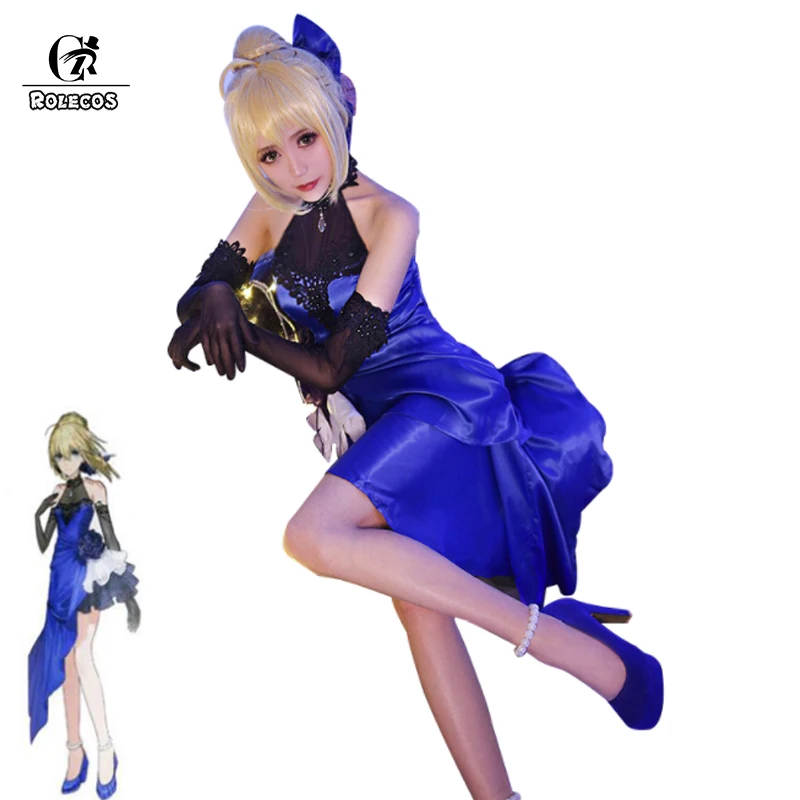 ROLECOS игры FGO Косплэй костюм Altria Пендрагона синее сексуальное вечернее платье для