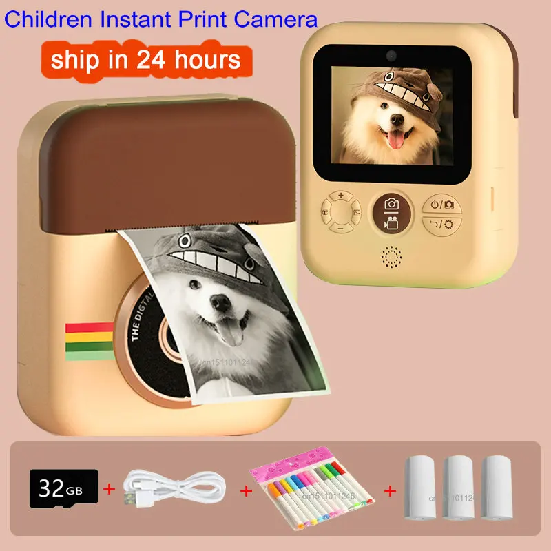 Kids Instant Digital Print Camera With Thermal Photo Paper Children Toys 1080P 2.4 Inch Christmas Birthday Gift Girl Boy | Электроника