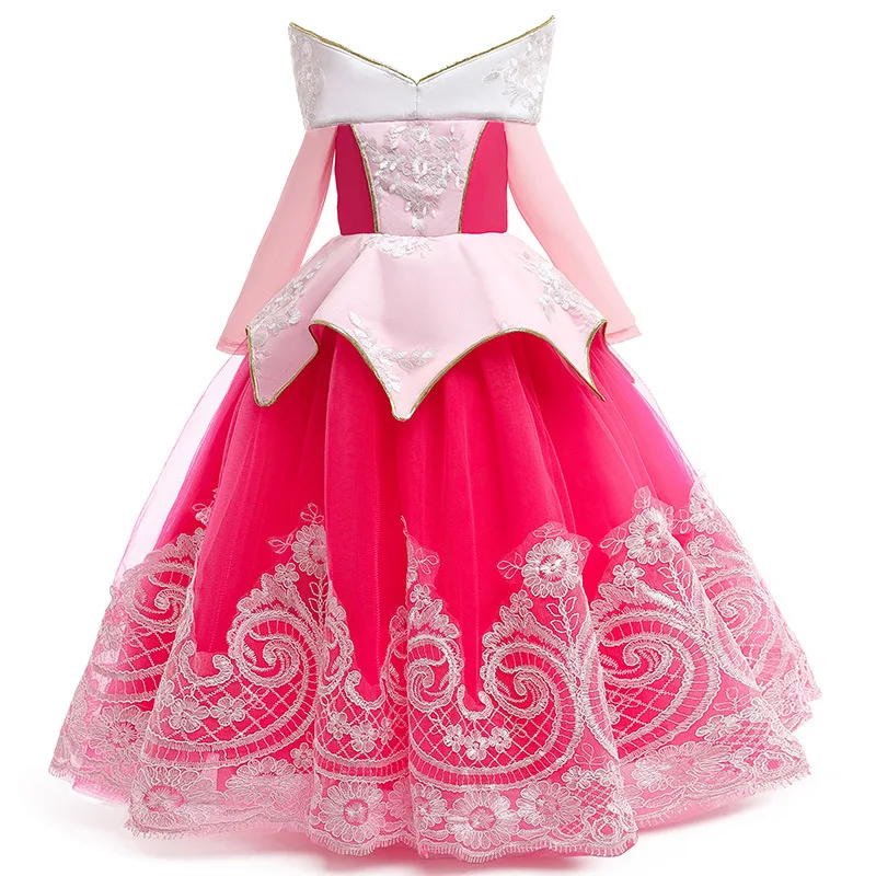 

Girls Long Sleeve Lace Embroidery Princess Rapunzel Sleeping Beauty Dress Christmas Autumn Winter Evening Dresses