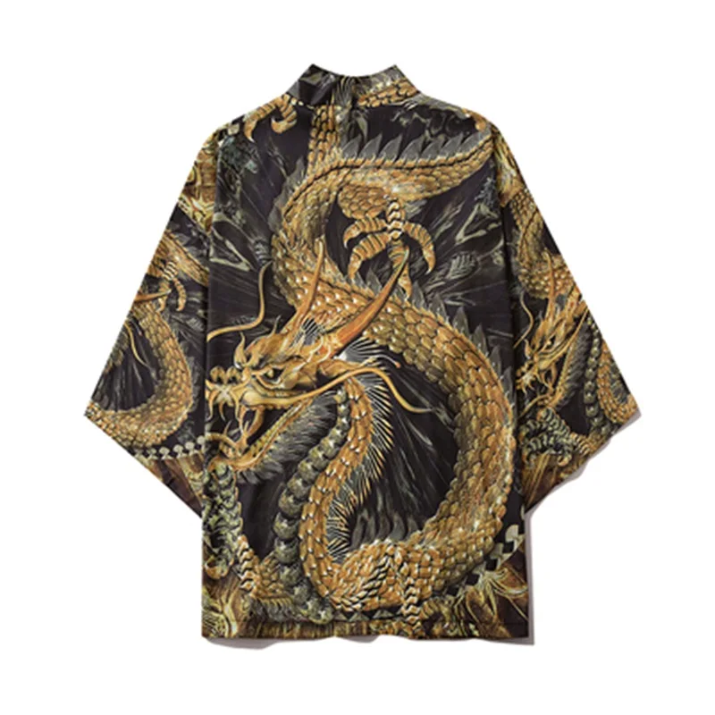 

Harajuku Chinese Golden Dragon Kimono Men Women Japanese Streetwear Traditional Cardigan Yukata Male Haori Obi Clothes V2002