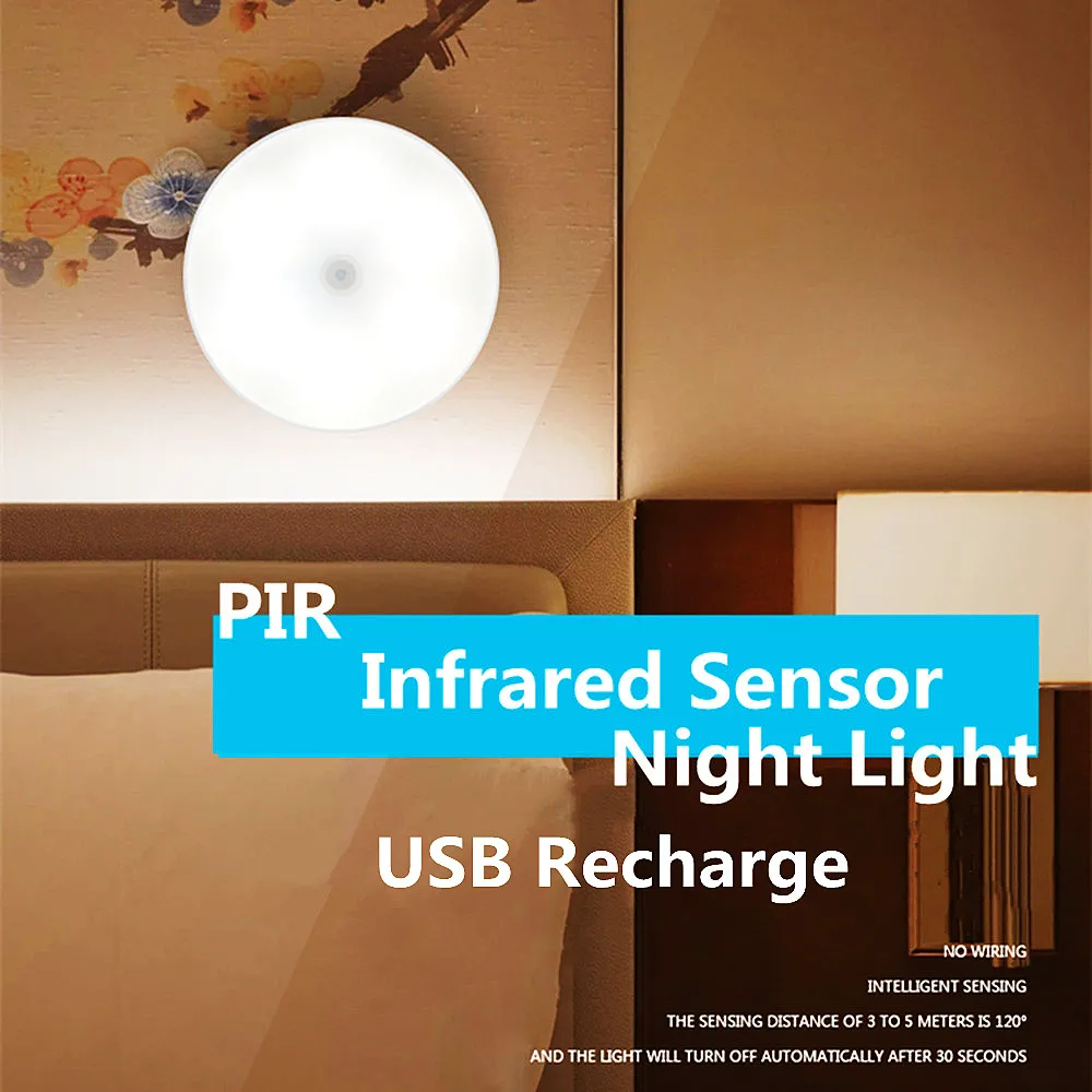 

USB Recharge Night Lamp LED PIR Infrared Sensor Mini Night Light Cabinet Lamp For Home Bedroom Corridor Kitchen