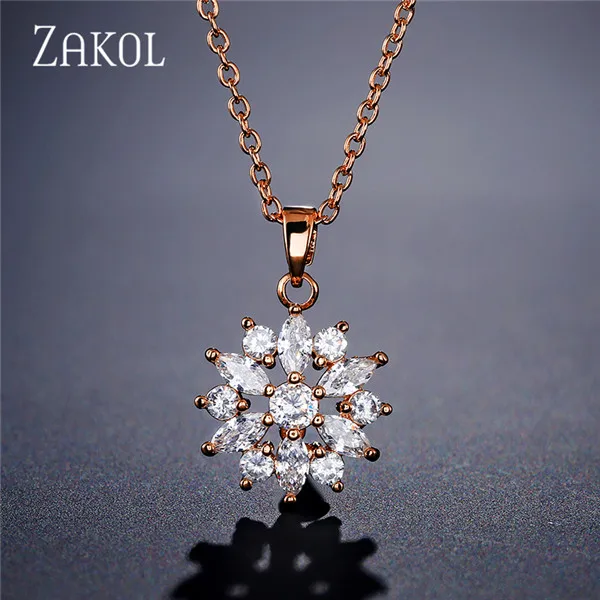 Rose neccklace ZAKOL Мода розовое золото Цвет цветок обруч серьги кластера прозрачного хрусталя циркония серьги для Для женщин ювелирные Brincos FSEP609 - Окраска металла: Rose neccklace